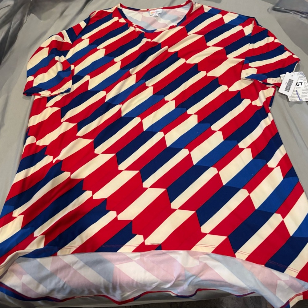 LuLaRoe Red, White, and Blue Geometric Short Sleeve Top